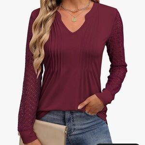 Elegant Burgundy Lace Sleeve Top